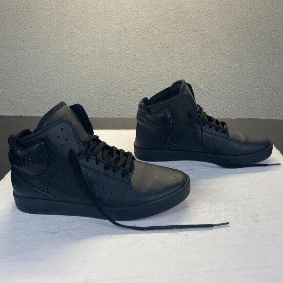 Supra Big Kids Black Leather Lace Up Hi-Top,Size 5,Youth - Picture 1 of 13